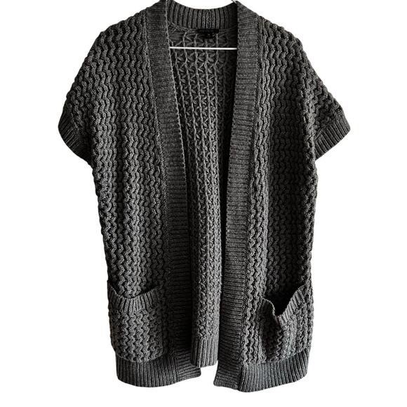 Lafayette 148 Gray Crochet Open Front Cardigan Size M Short Sleeve Capsule - Picture 1 of 8